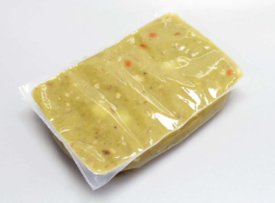 Pea soup in steam packaging