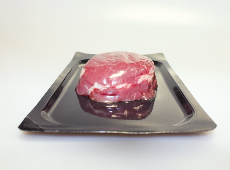 Steak in skin packaging