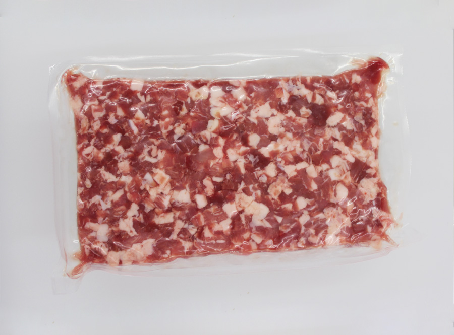 Bacon cubes in vacuum packaging